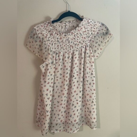 LOFT Tops - LOFT - floral blouse with sheer shirred neckline details - white - size S